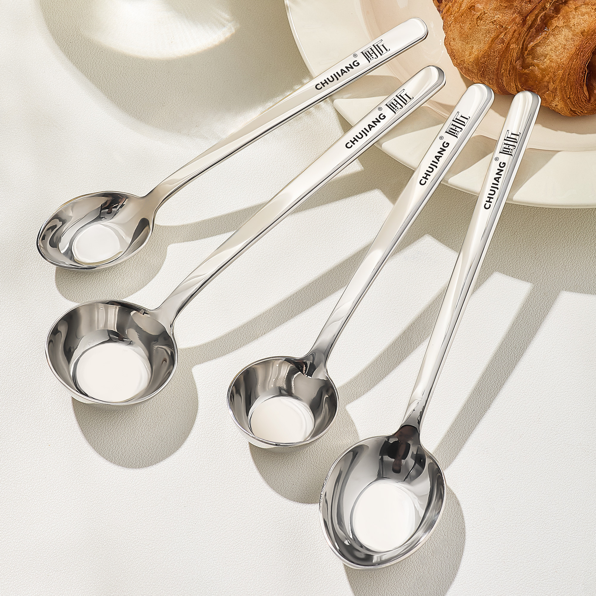 厨匠勺子家用304不锈钢食品级高档精致长柄饭勺西瓜酸奶加深汤勺