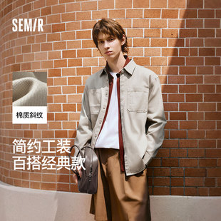 纯色百搭上衣纯棉秋装 森马长袖 外套情侣款 男宽松工装 潮酷流XY 衬衫