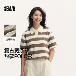 森马POLO衫 小个子质感上衣气质cXY 女短款 条纹复古风宽松文艺夏季