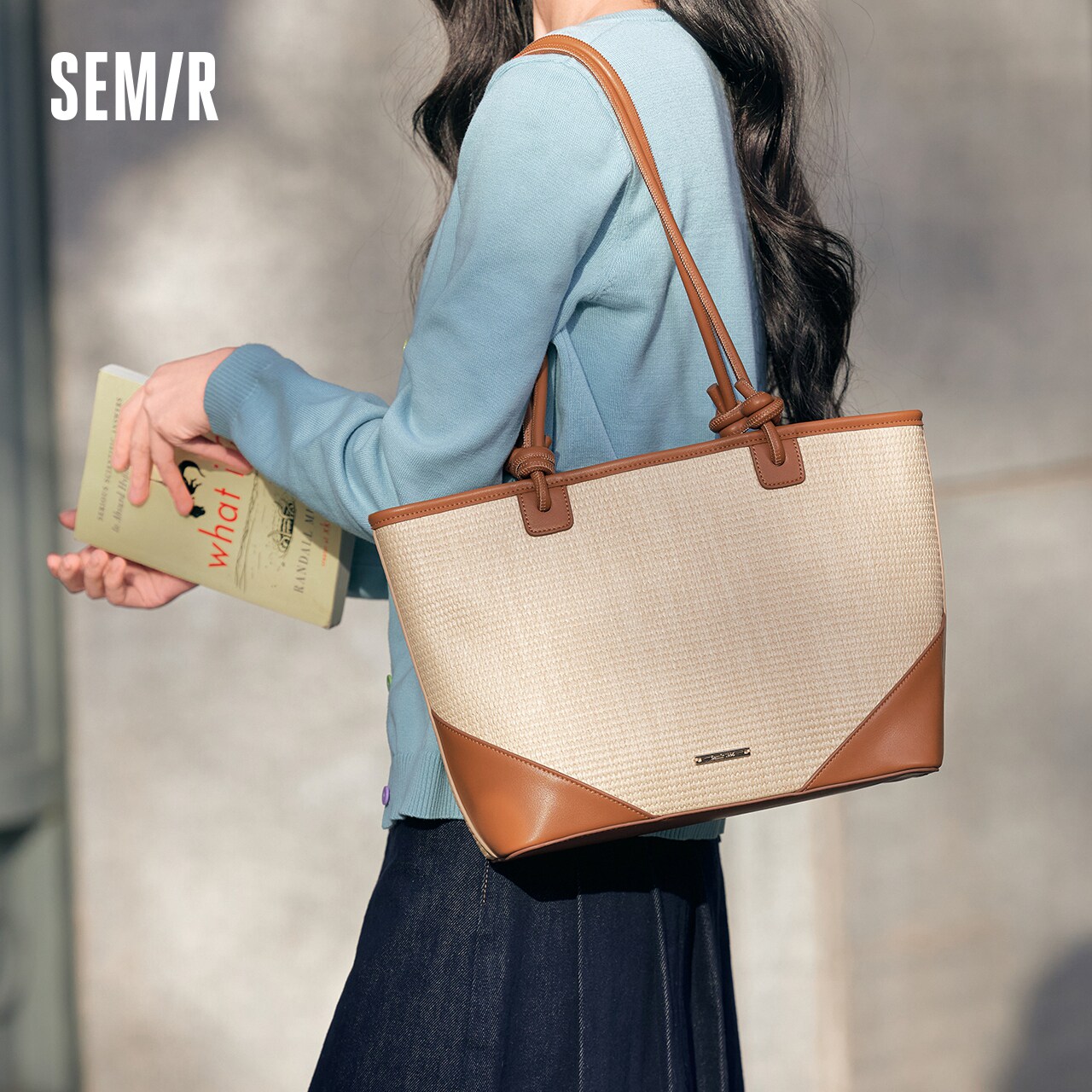 森马包包女托特包仿草编大容量通勤单肩包2025新款手提包拼色时尚