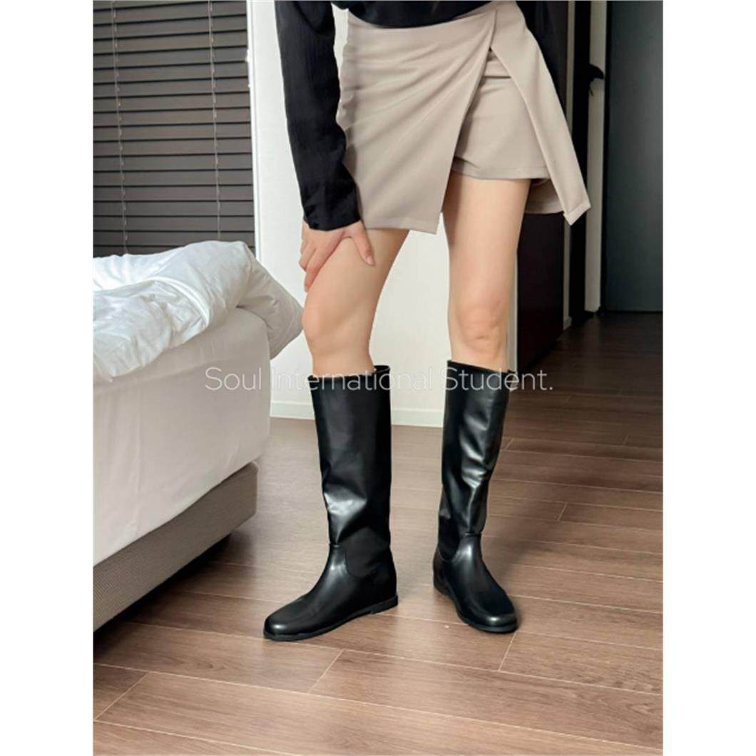 韩国黑色平底骑士靴女灰姑娘秋季新款显瘦不过膝通勤气质长靴,女鞋,骑士靴,淘宝优惠券,粉丝福利购,淘宝优惠卷