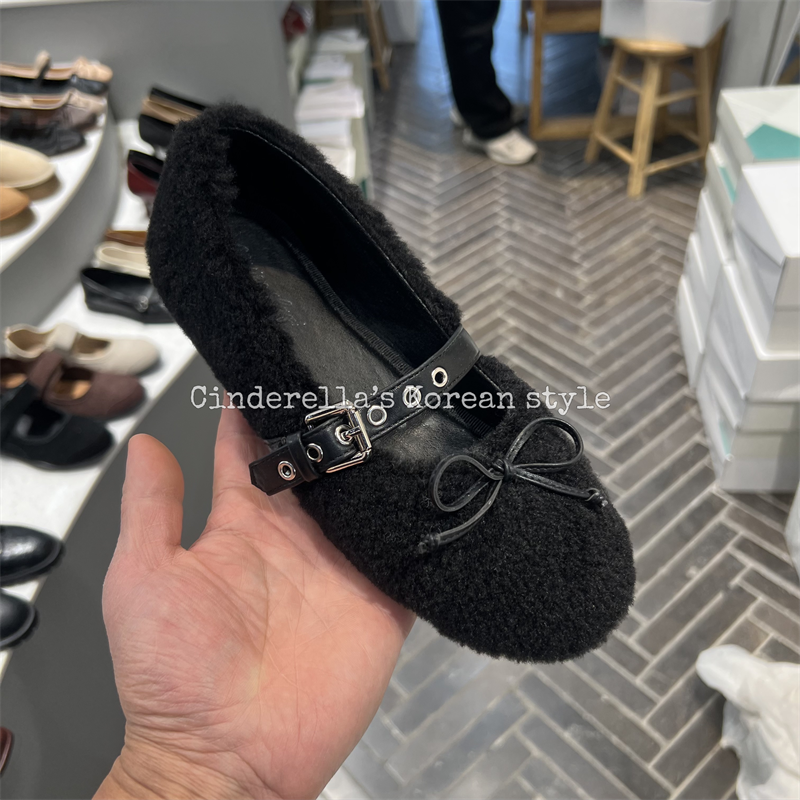 法式蝴蝶结毛毛玛丽珍鞋女