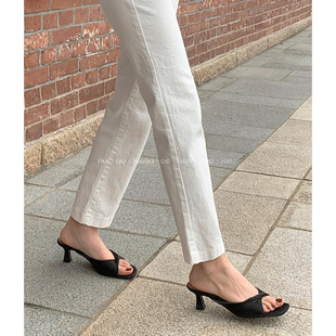 简约露趾凉拖夏季 韩国东大门代购 女外穿细高跟鞋 一字带拖鞋 女鞋