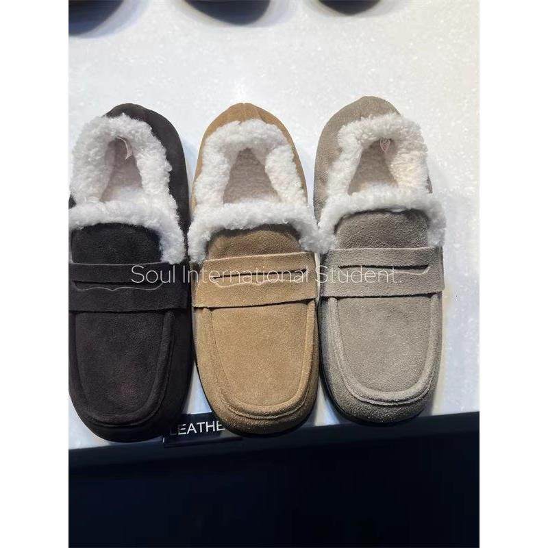 韩国复古真皮加绒乐福鞋女灰姑娘冬季保暖一脚蹬百搭豆豆鞋,女鞋,乐福鞋（豆豆鞋）,淘宝优惠券,粉丝福利购,淘宝优惠卷