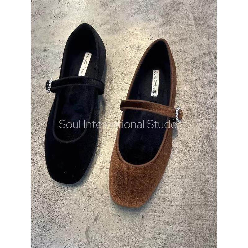 法式方头绒面玛丽珍鞋女灰姑娘冬季加绒一字扣百搭复古平底鞋,女鞋,玛丽珍鞋,淘宝优惠券,粉丝福利购,淘宝优惠卷