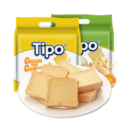 越南进口丰灵Tipo牛奶味/榴梿味面包干饼干糕点小袋装250g*2包