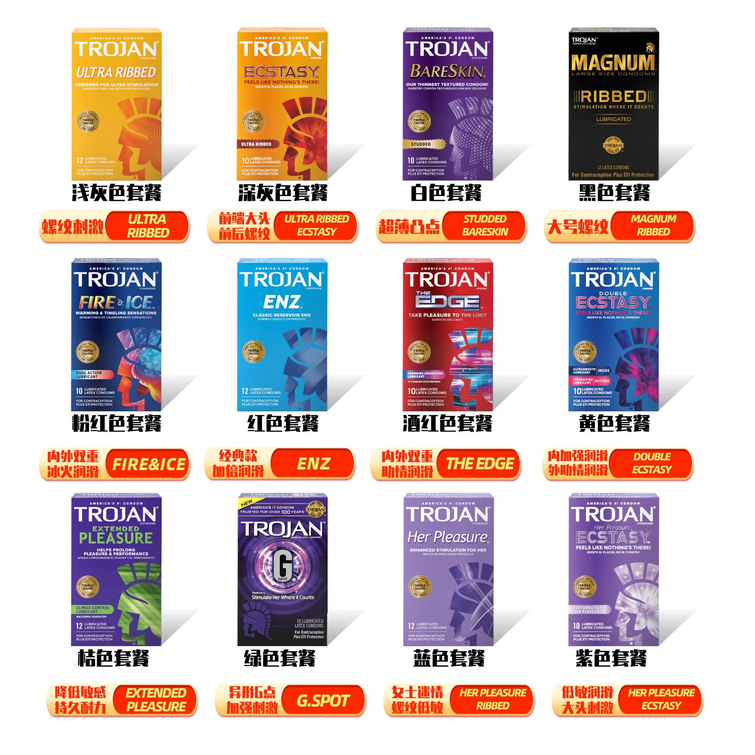 美国造Trojan 助情凸点冰火持久避孕套多款可选中号/大号/特大号