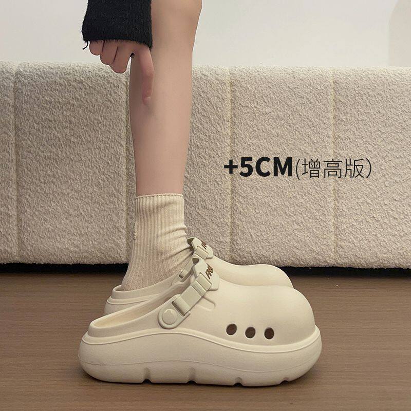 白色小丑鞋半拖鞋女夏季外穿穆勒勃肯拖鞋厚底增高洞洞鞋包头凉鞋