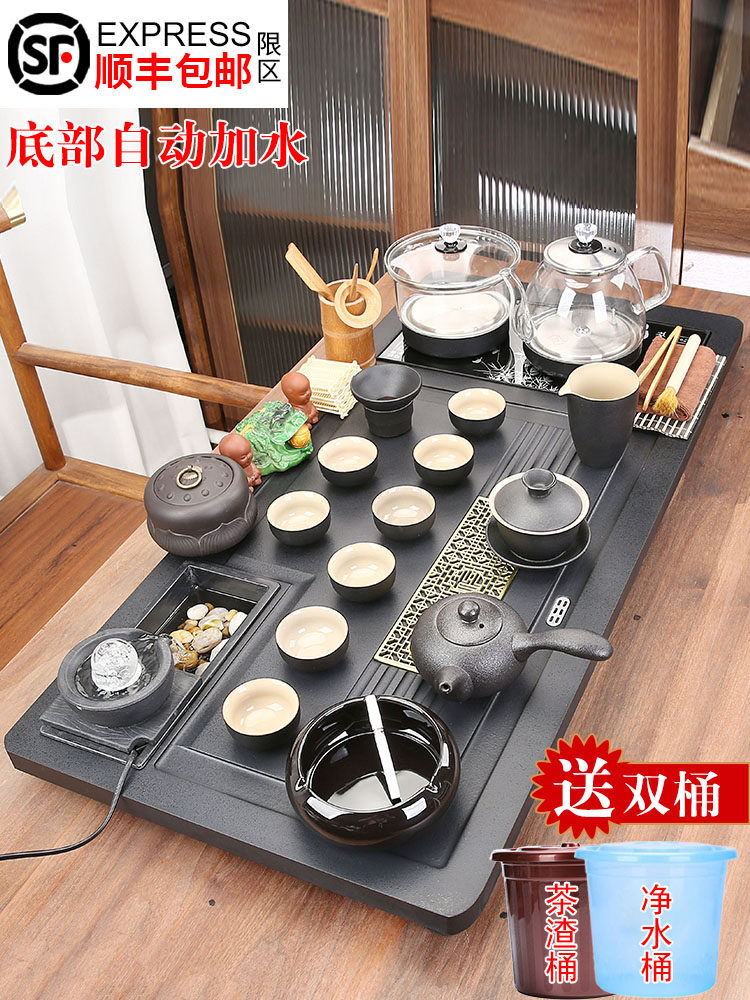 流水生财茶盘茶具套装家用整套客厅全自动玻璃壶烧水一体茶台办公