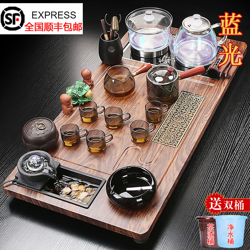 蓝光玻璃壶整套茶具套组家用喝茶茶盘全自动烧水壶一体茶台茶道