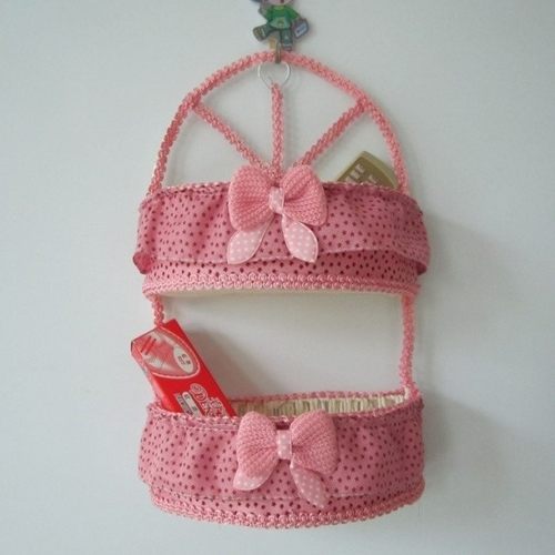 蕾丝布艺藤编绳编收纳篮收纳框盛放杂物小物件挂床头门后平放小筐