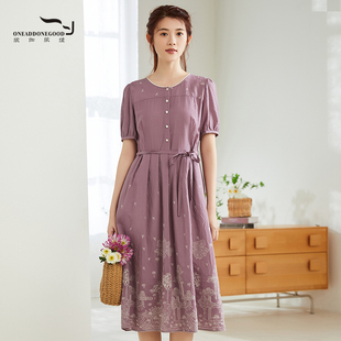 依伽依佳2023夏新品 时尚 气质文艺修身 中长裙ESXL040 连衣裙女修身