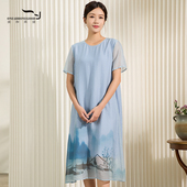 依伽依佳2025夏新款 直筒优雅文艺气质百搭中长裙连衣裙女EWXL020