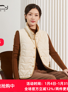 依伽依佳2024秋冬新款文艺纯色百搭优雅连帽马甲外套女ENDB002