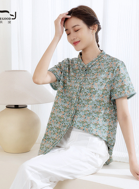 依伽依佳2022夏季新款碎花直筒文艺优雅百搭减龄衬衫女EEXC021