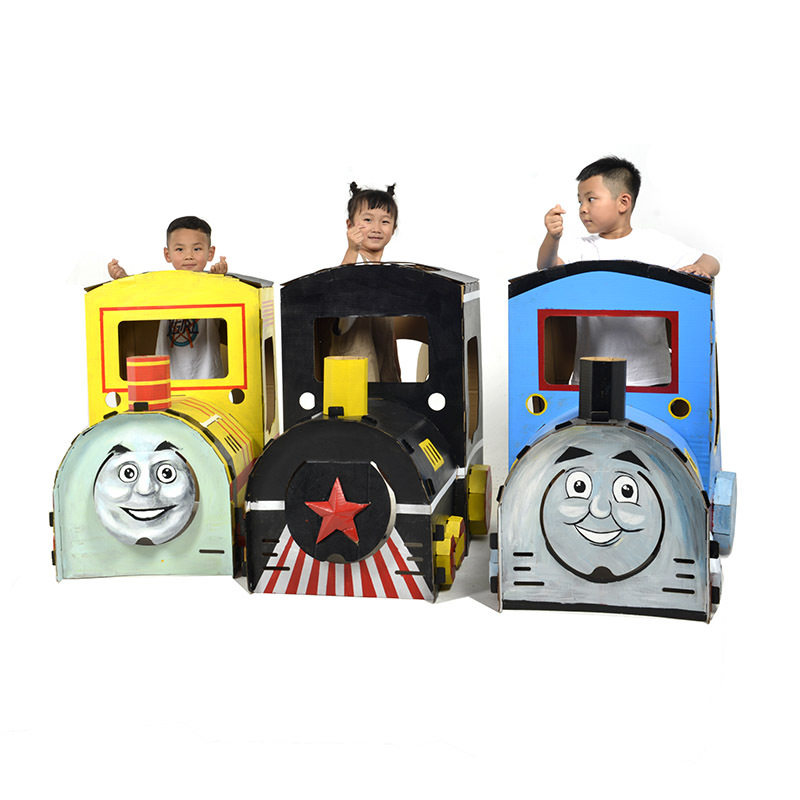 儿童纸板火车头模型纸箱手工diy拼装涂鸦纸壳幼儿园纸皮涂色玩具