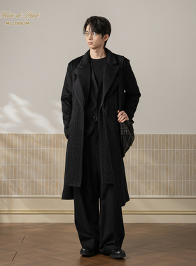 半片花瓣「终章」羊绒羊毛可拆卸围巾羽绒内胆大衣 黑色毛呢外套