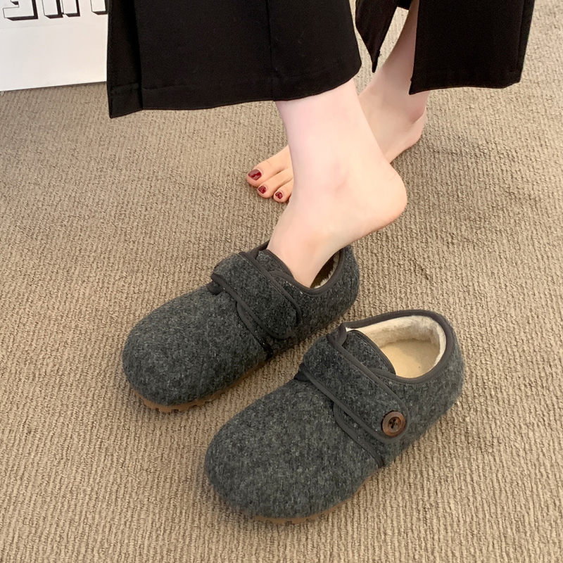 复古内增高毛呢加绒勃肯鞋女