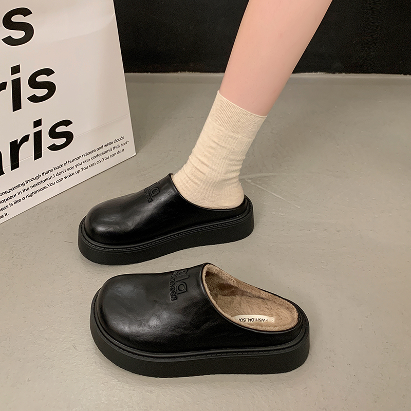 秋冬女厚底包头勃肯毛毛半拖