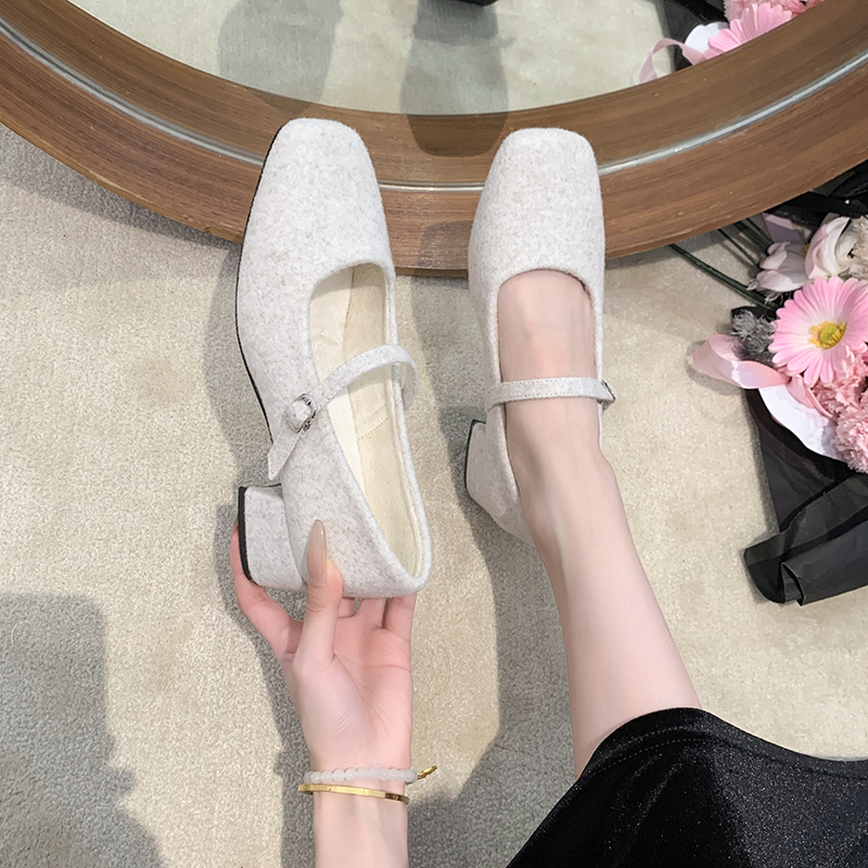 毛呢玛丽珍鞋女2025新款