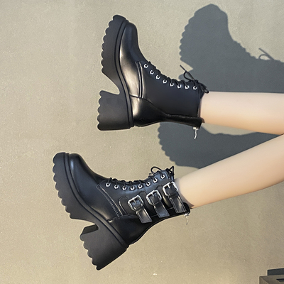 英伦风马丁靴女款内增高时尚炸街靴子小个子2025新款厚底爆款短靴