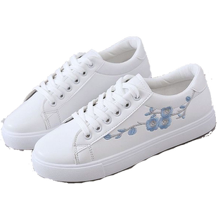 板鞋女款2025春秋款配裙子旗袍休闲鞋白色厚底小白鞋绣花鞋子女鞋