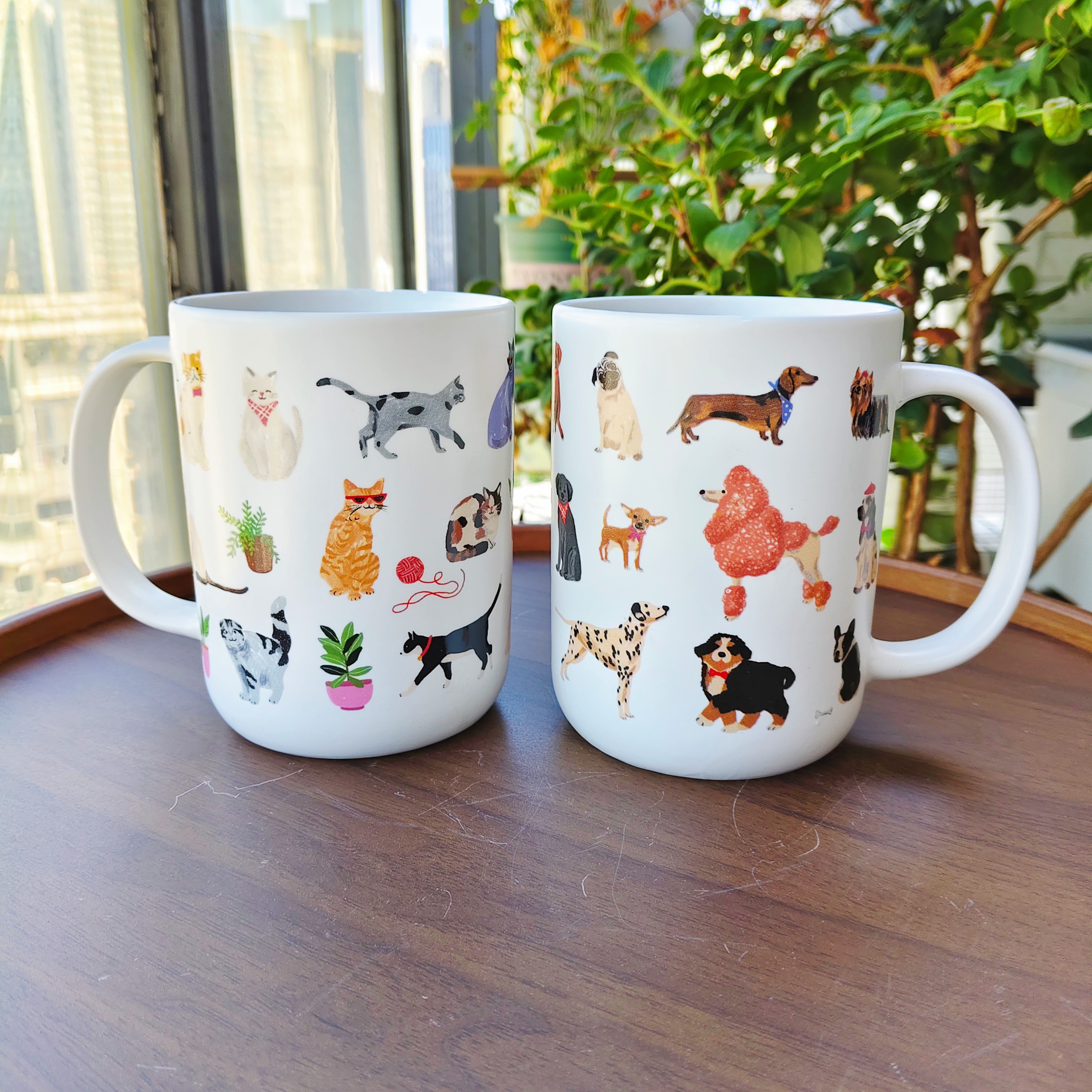 孤品大容量水杯500ml高温釉下彩陶瓷马克杯满印猫猫狗狗可爱杯子