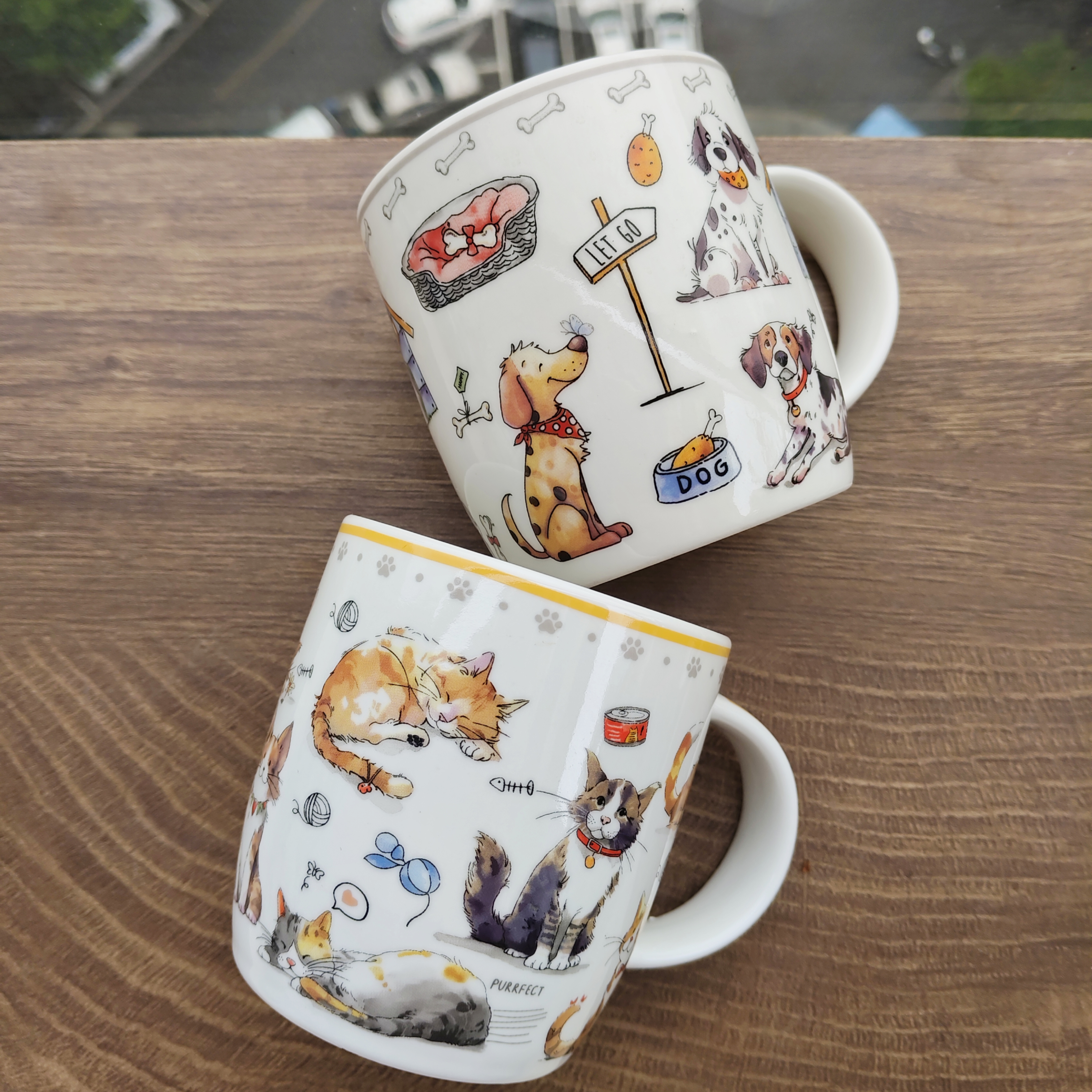 出口孤品高温陶瓷杯子满印猫猫狗狗可爱马克杯350ml