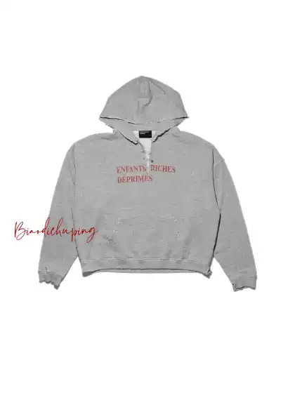 Cousin Erd Slogan Snowflake Gray Sweatshirt Pin Distressed Hooded Washed Hoodie Melancholic Rich Kid