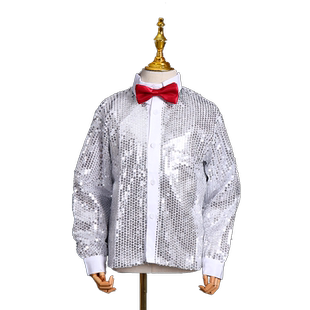 儿童亮片衬衣主持人演出服男孩萨克斯歌手演唱加厚长袖上衣表演服