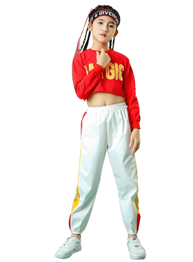 儿童时尚街舞漏脐演出服女童爵士舞潮流中小学生啦啦操运动会套装