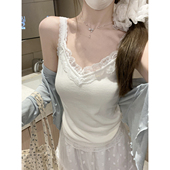 内搭上衣 温柔百搭修身 纯欲v领蕾丝边内搭白色吊带背心女夏季 韩版
