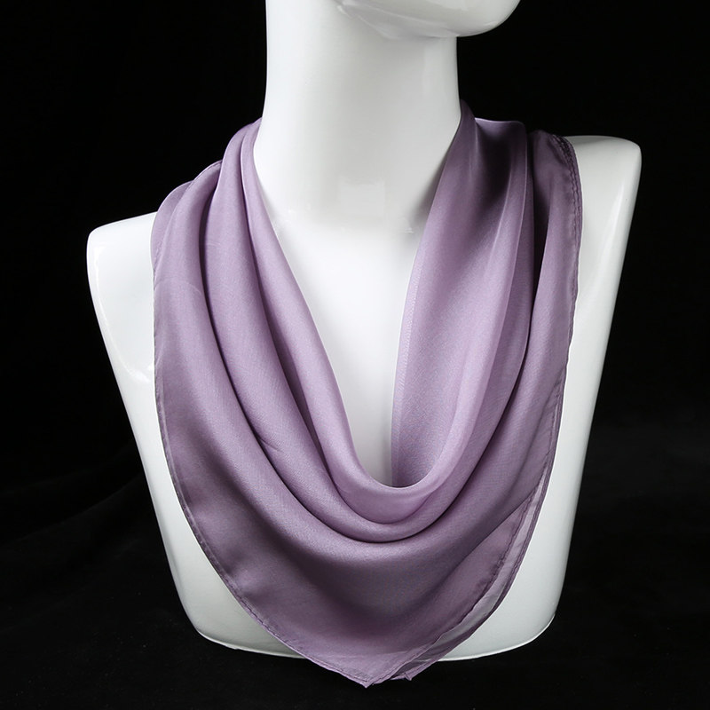桑蚕丝小方巾夏纯色紫色气质百搭薄款多功能纱巾领巾春秋真丝丝巾
