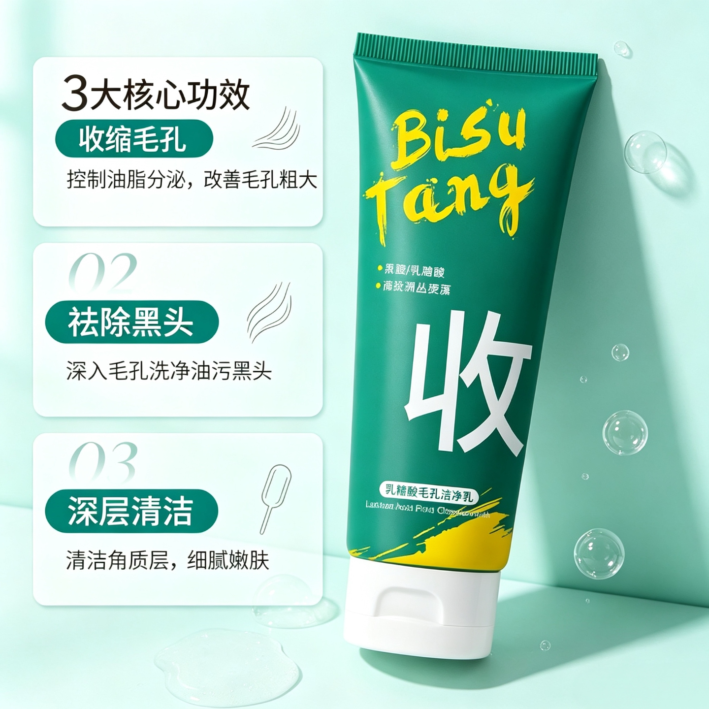 碧素堂复合酸毛孔清洁洗面奶绵密泡沫深层清洁温和不刺激洁面乳