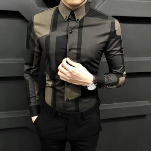 春夏秋冬新款男士格子长袖衬衫商务修身时尚绅士免烫薄款加绒衬衣