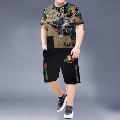 新款潮牌短袖短裤套装冰丝凉感