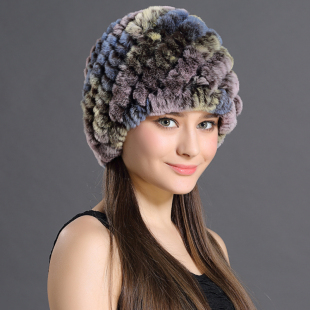 皮草帽子女士冬季天獭兔毛帽子毛线帽冬季韩版老年圆顶帽保暖女款