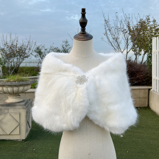 新娘结婚毛披肩秋冬婚纱伴娘礼服旗袍保暖披风大码水貂毛外套百搭