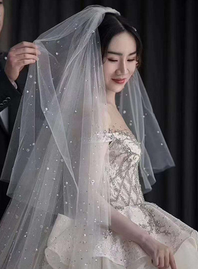 头纱新娘主婚纱拍照道具领证长款