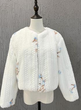 新娘婚纱毛披肩冬季长袖敬酒服旗袍保暖外套白色花纹礼服皮草外搭