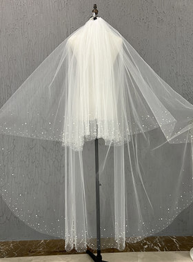 新款蓬蓬头纱求婚领证婚纱影楼摄影旅拍超仙森系多层齐地边珠头纱