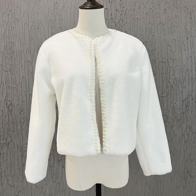 婚纱毛披肩长袖保暖敬酒服新娘旗袍订婚礼服连衣裙珍珠白色秋冬季