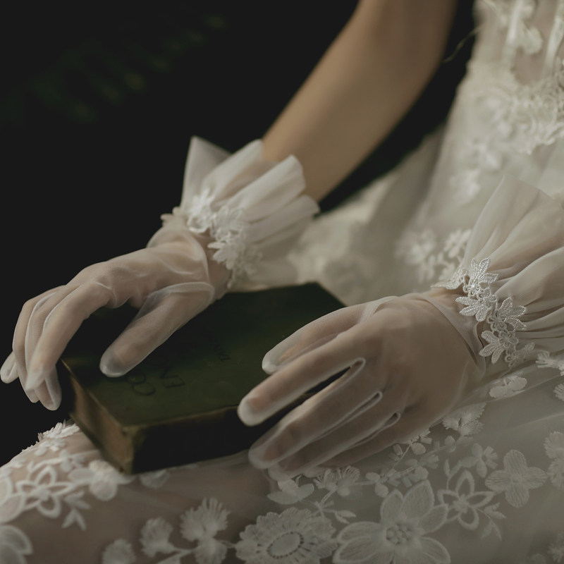 WEDDING GLOVES WEDDING BRIDE DRESS DRIVING ANTI-SUCKING SHORT PEARL WOMENS SECTION NET RED FOREST PHOTO STUDIO PHOTO