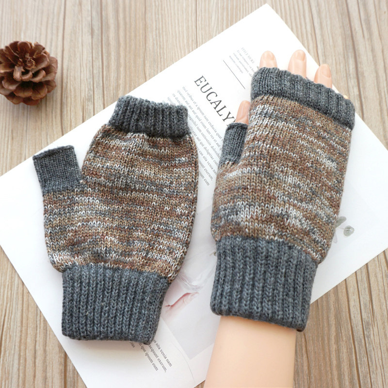秋冬季半指保暖女士学生触摸屏加厚防寒韩版露指写字游戏羊毛手套