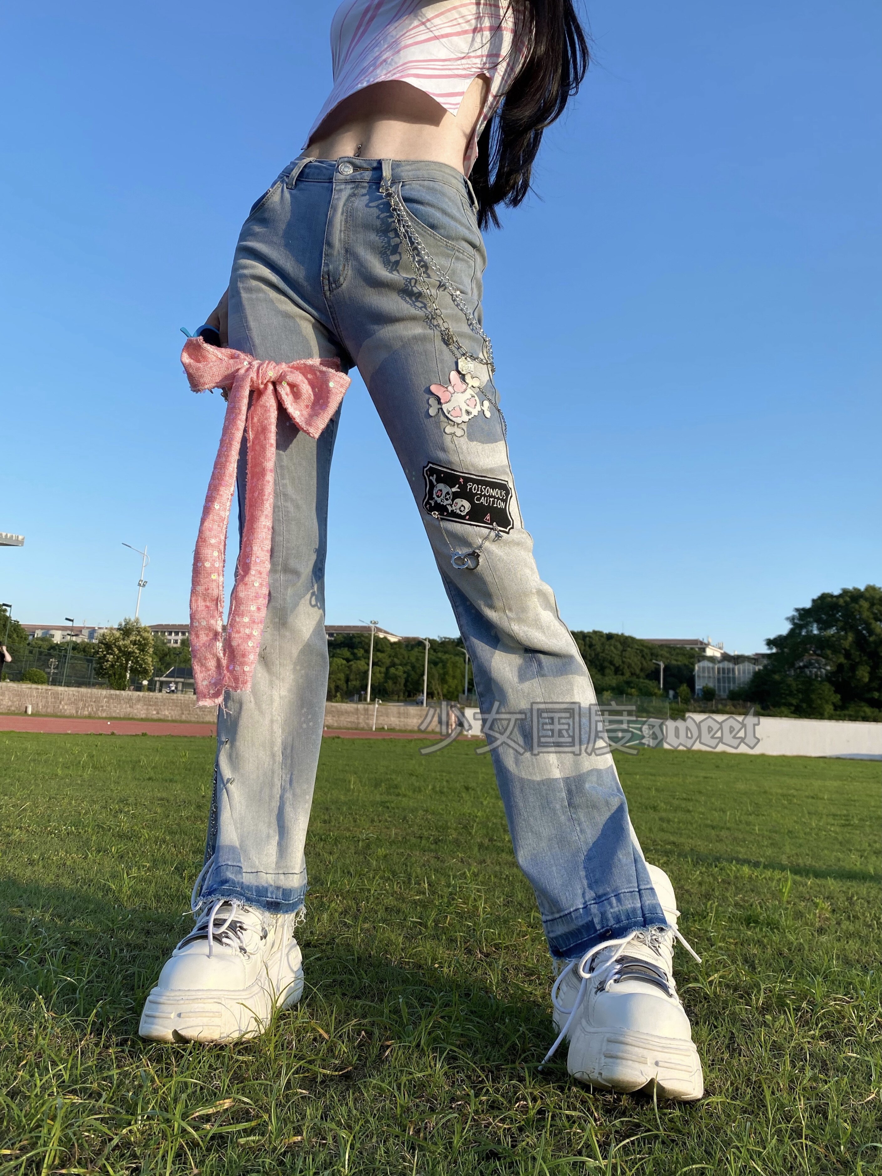 千禧可爱风复古y2k俏皮甜心辣妹背心原宿90S土酷表演日系女牛仔裤