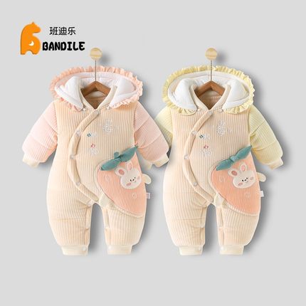 新生儿连体衣秋冬季加厚棉服抱衣男女宝宝棉袄套装满月婴儿外出服