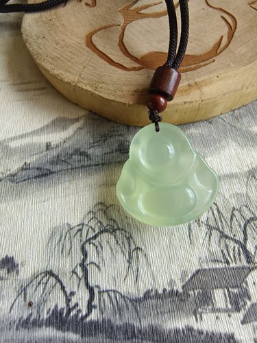 天然岫玉冰透大肚佛吊坠挂件Xiuyan serpentine  ‌jade pendant