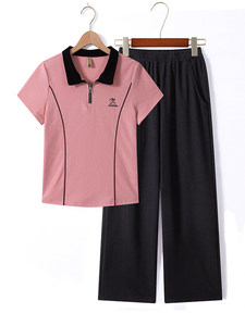 妈妈夏装短袖Tt恤套装2026新款珠地棉中老年夏季休闲运动服两件套