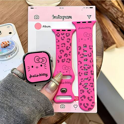 豹纹kt猫咪适用iwatchs11/10苹果手表表带SE硅胶Applewatchs9/8/7