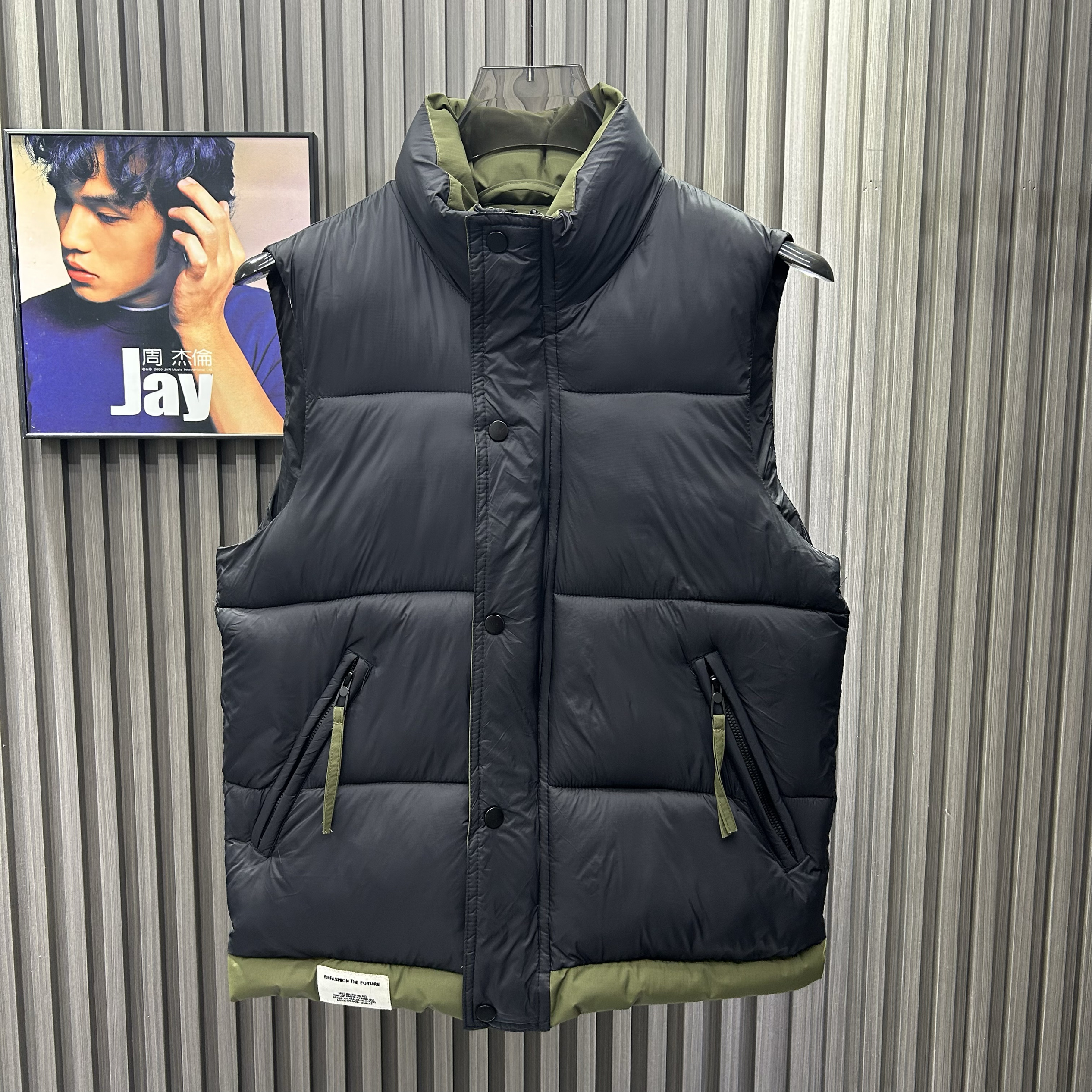 秋冬新款羽绒棉马甲立领简约外套修身加厚拼色无袖外套男潮流工装